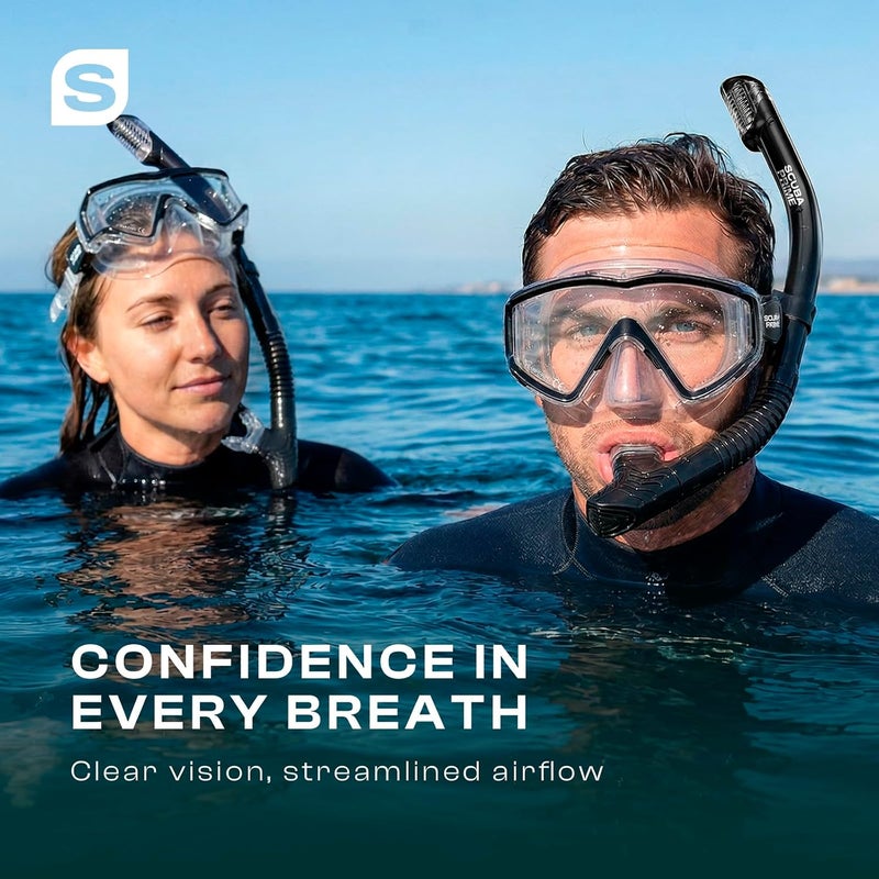 Pano 3 Snorkeling Set with Dry Top Snorkel, 180° Panoramic Dive Mask Tempered Glass Three-Window Scuba Mask, Foldable Silicone Tube Anti-Leak Gear for Men Women Teens Adults, 4 Color Options - Image 2