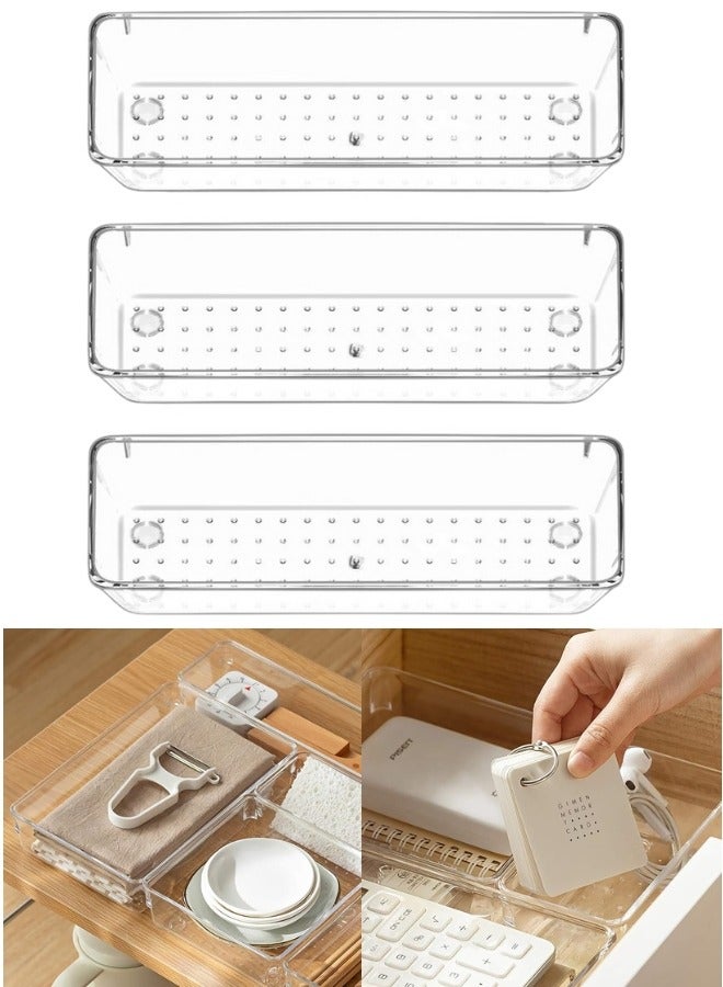 Set of 3 Acrylic Space Saving Storage Box Drawer Organizer for Office Supplies Cabinet 25.1x5.6x6.35 - Clear - Image 1
