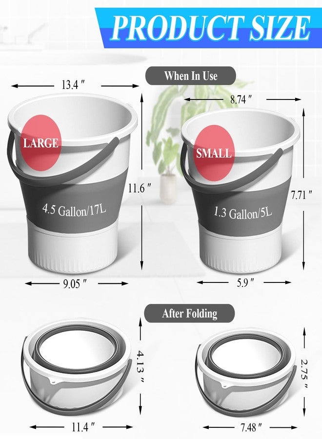 INVODA Collapsible Bucket 2PCS-1.3 Gal/5L and 4.5 Gal/17L Tub Household Cleaning Mop Buckets Foldable Water Bucket for Car Wash Fishing Camping Beach (2PCS White) - Image 2