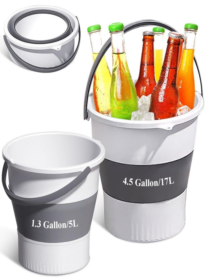 INVODA Collapsible Bucket 2PCS-1.3 Gal/5L and 4.5 Gal/17L Tub Household Cleaning Mop Buckets Foldable Water Bucket for Car Wash Fishing Camping Beach (2PCS White) - Image 1