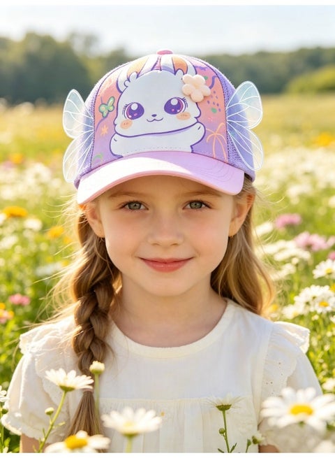 Kids Bunny with Wings Iridescent Baseball Cap 5-12 Years Old UV Protection Breathable Mesh Sun Hat Girls Summer Outdoor Sun Cap Kids Cap、Baseball Cap、Sun Cap、Summer Cap、Girls Cap、Kids Hat