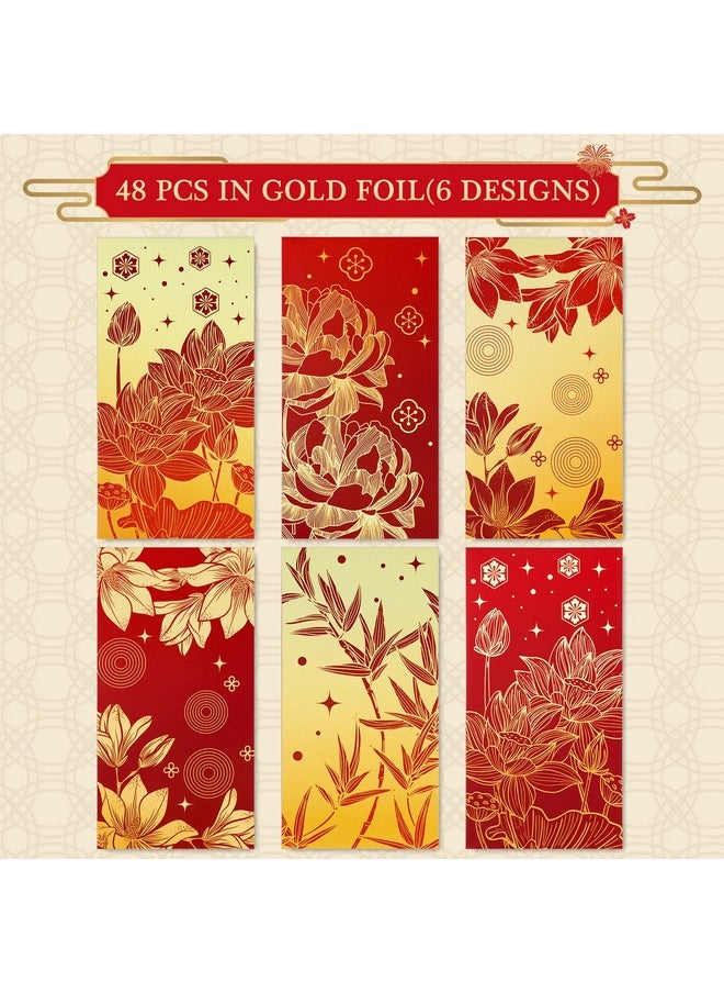 AnyDesign 48Pcs Chinese New Year Red Envelopes 6 Classic Design Red Gold Hong Bao Lotus Peony Floral Spring Festival Lucky Money Pocket For Party Wedding Chinese Lunar Year Supplies  - Image 3