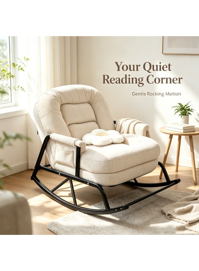 Soft Velvet Rocking Chair, Oversized High Back Recliner Rocker with Sturdy Metal Frame, Comfy Lounge Glider Chair for Bedroom Living Room Reading Nook - Image 1