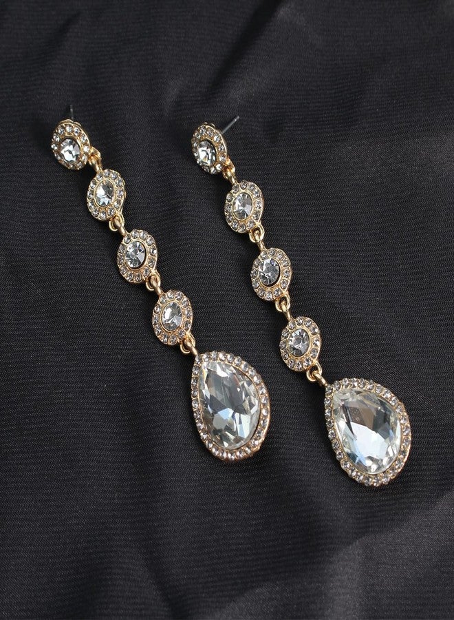 WanBigVa Rhinestone Statement Long Dangle Earrings for Women,Vintage Wedding Bridal Elegant Crystal Chandelier Teardrop Earrings Costume Jewelry for Prom Party, Rhinestone, Rhinestone Crystal - Image 4