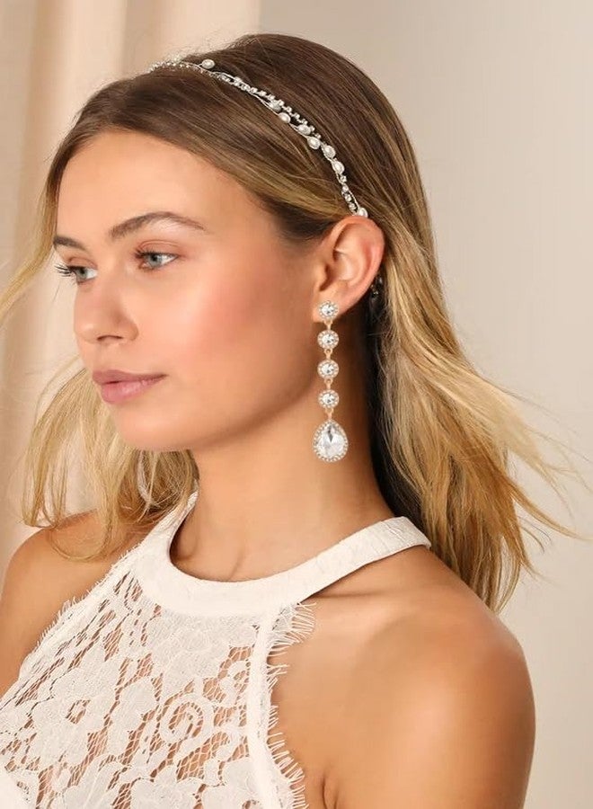 WanBigVa Rhinestone Statement Long Dangle Earrings for Women,Vintage Wedding Bridal Elegant Crystal Chandelier Teardrop Earrings Costume Jewelry for Prom Party, Rhinestone, Rhinestone Crystal - Image 3