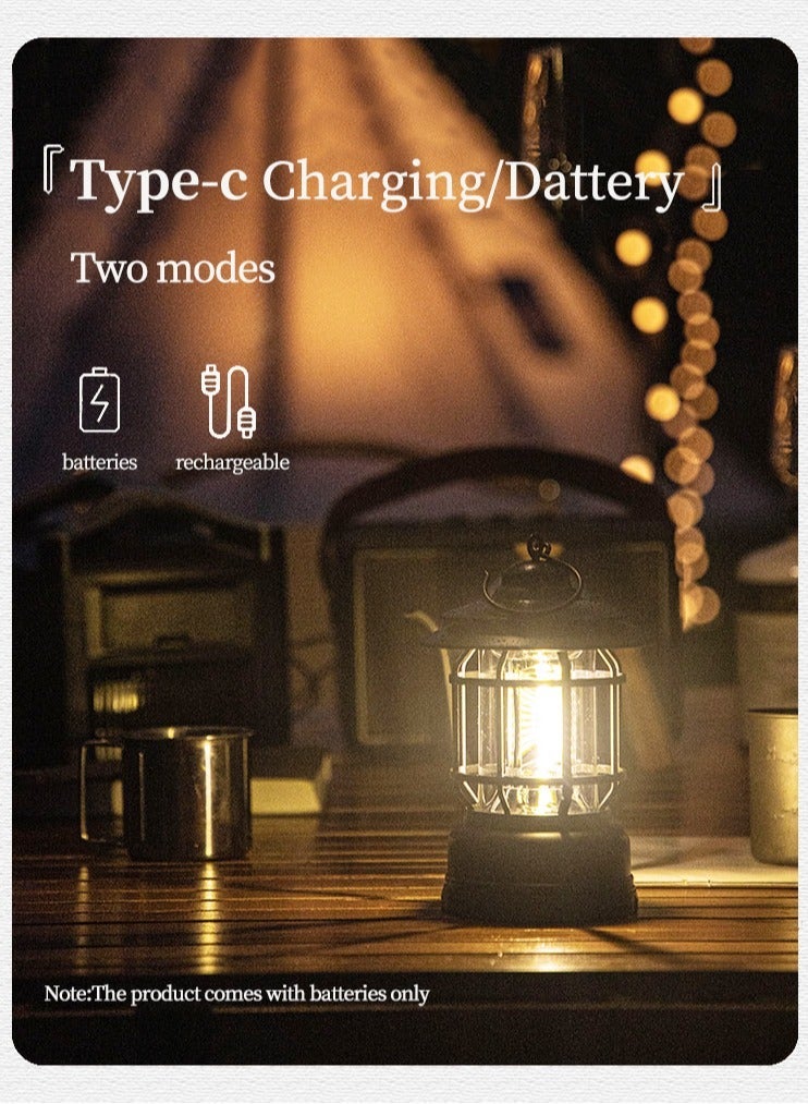 هيلو بوكس فانوس تخييم ريترو مصباح تخييم محمول قابل للشحن قابل لإعادة الشحن IPX4 مصباح تخييم مقاوم للماء معلق قابل للتعتيم COB ضوء خيمة خفيف السطوع للتنزه في الهواء الطلق حديقة صيد الأسماك في حالات الطوارئ أبيض - Image 4