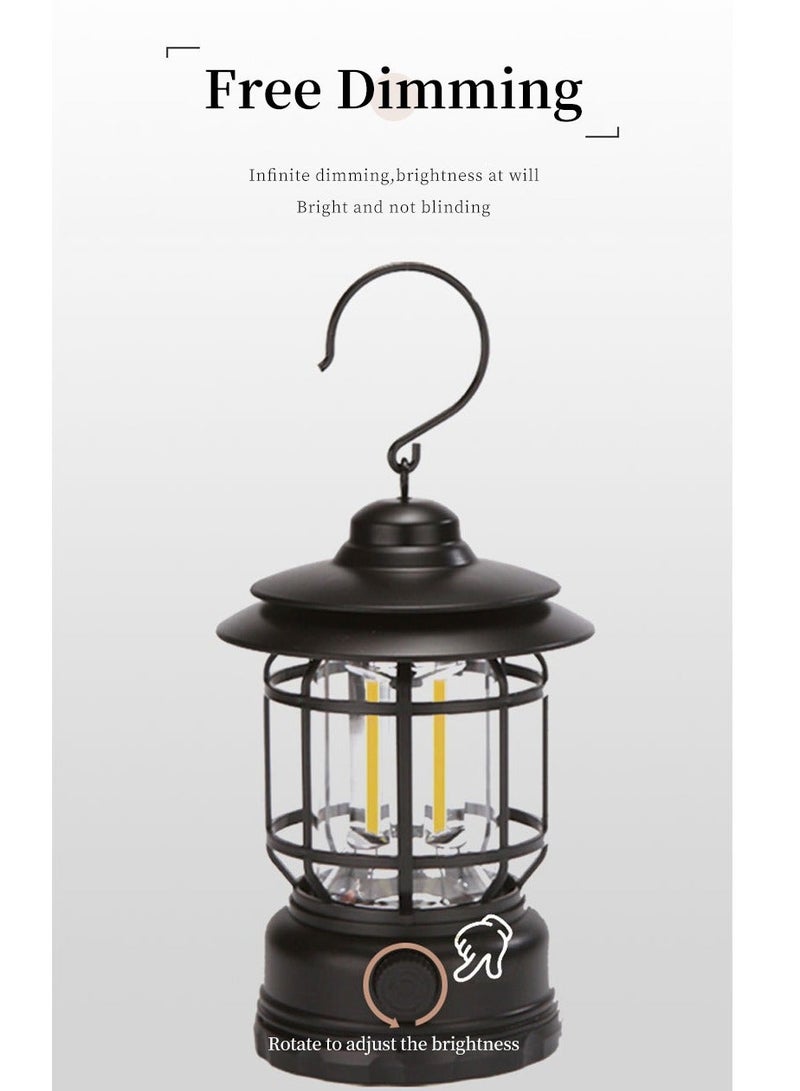 هيلو بوكس فانوس تخييم ريترو مصباح تخييم محمول قابل للشحن قابل لإعادة الشحن IPX4 مصباح تخييم مقاوم للماء معلق قابل للتعتيم COB ضوء خيمة خفيف السطوع للتنزه في الهواء الطلق حديقة صيد الأسماك في حالات الطوارئ أبيض - Image 2