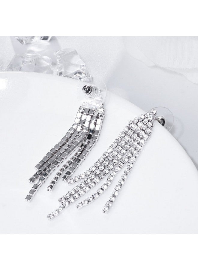 SELOVO Silver Tone Sparkle Dangle Earrings Drop Earrings Dangly Earrings Dangling Earrings For Women - Image 5