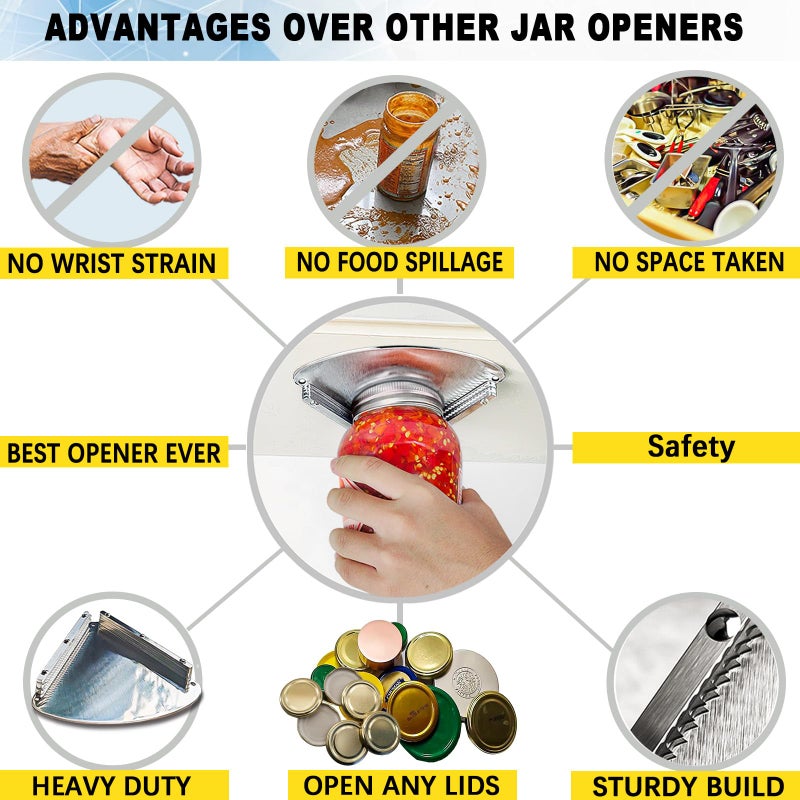 Moeuonb Upgraded Stainless Steel Jar Opener for Seniors, Under Cabinet Jar Openers for Weak Hands, Jar Lid & Bottle Cap Opener Tool, Under Counter Can Opener, One Handed Jar opener - Image 5