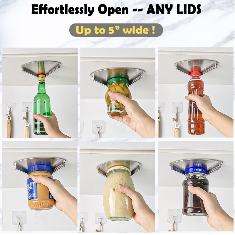 Moeuonb Upgraded Stainless Steel Jar Opener for Seniors, Under Cabinet Jar Openers for Weak Hands, Jar Lid & Bottle Cap Opener Tool, Under Counter Can Opener, One Handed Jar opener - Image 4