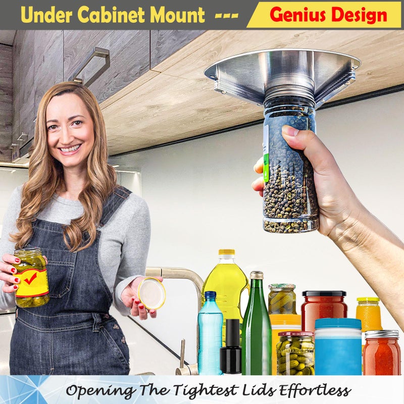 Moeuonb Upgraded Stainless Steel Jar Opener for Seniors, Under Cabinet Jar Openers for Weak Hands, Jar Lid & Bottle Cap Opener Tool, Under Counter Can Opener, One Handed Jar opener - Image 2