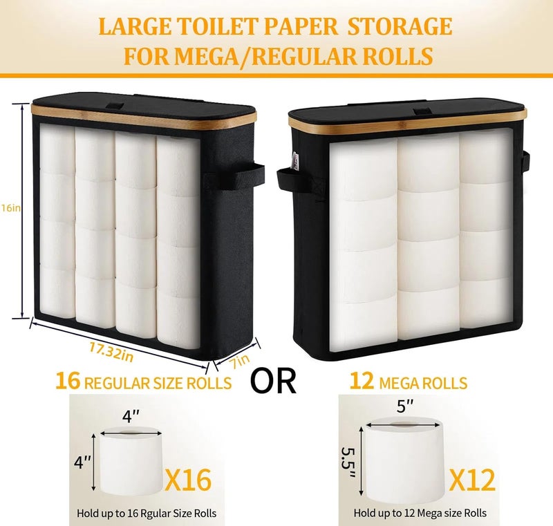 FuBegi Toilet Paper Storage Basket with Lid for Mega Rolls, Large Bamboo Toilet Paper Organizer Storage Holder Stand for Bathroom, Enclosed Toilet Paper Tissue Storage Bin Box Container Free Standing, Beige - Image 3