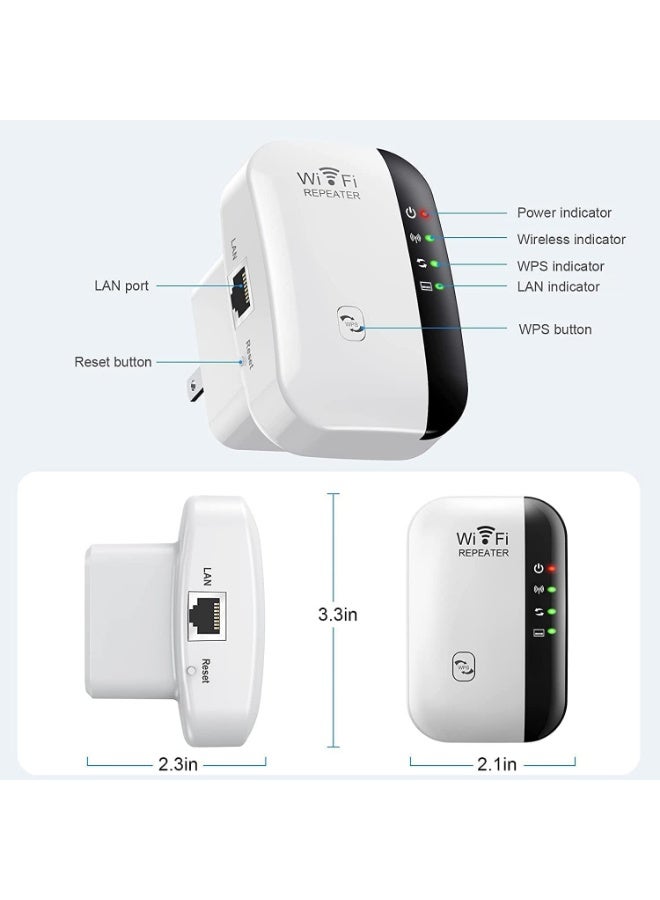 DUNELIFE 300Mbps WiFi Range Extender - Wireless Signal Booster with Wall Penetration, Covers Up to 5000sq ft, Easy Setup White - Image 2