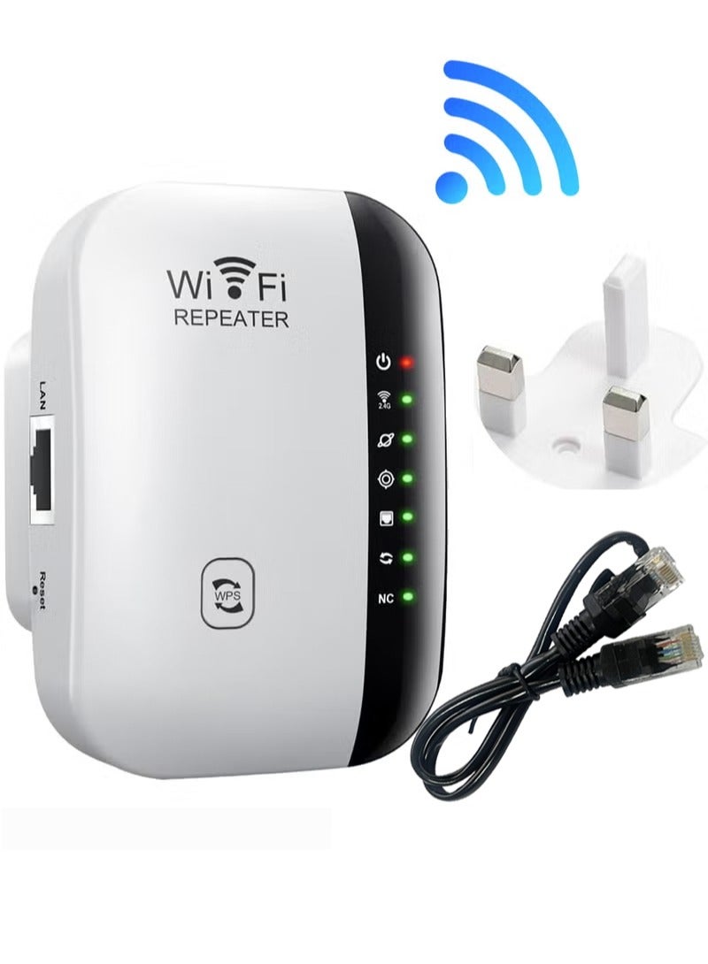 DUNELIFE 300Mbps WiFi Range Extender - Wireless Signal Booster with Wall Penetration, Covers Up to 5000sq ft, Easy Setup White - Image 1