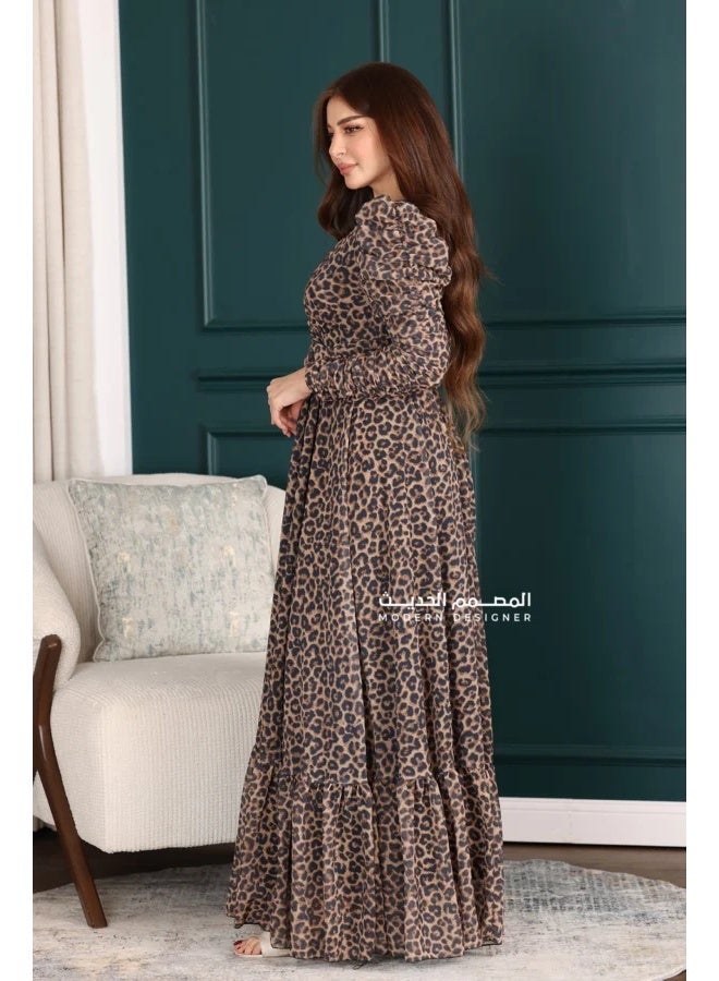 المصمم الحديث فستان ناعم تايجر فخم بأكمام طويلة بتصميم حديث بطبقة اسفل الفستان لتبرز انوثتك بشكل رائع من براند المصمم الحديث - Image 3