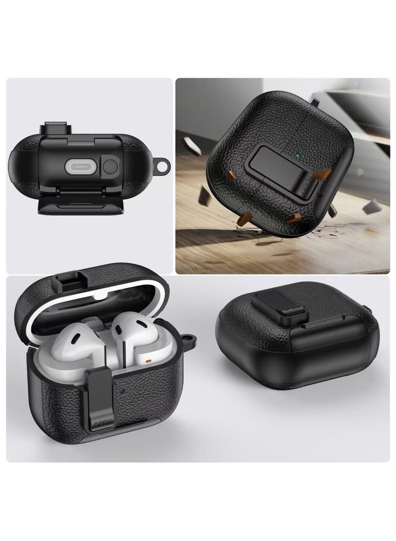 ICARLUS Premium Leather Shockproof Protective Case with Holder/Keychain for AirPods 4 - Image 4