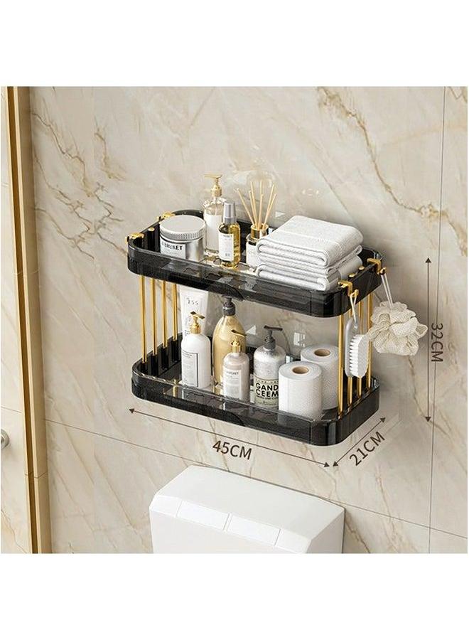 HOMESTAR 2-Tier Wall Mounted Bathroom Shelf with Hooks Adhesive Shower Organizer Caddy Large Capacity Rack for Toilet Kitchen - Image 2