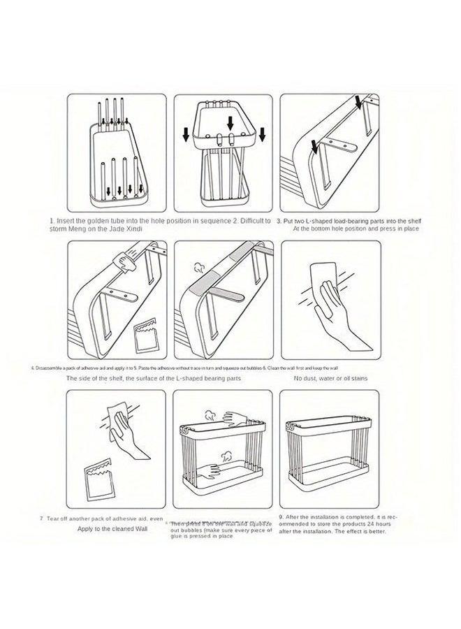 HOMESTAR 2-Tier Wall Mounted Bathroom Shelf with Hooks Adhesive Shower Organizer Caddy Large Capacity Rack for Toilet Kitchen - Image 5