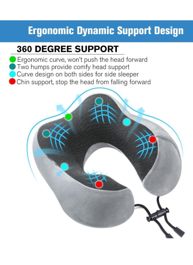 Captaintech Travel Pillow Memory Foam Neck Pillow, Comfortable & Breathable Cover, U Shape Head Pillow with Portable Storage Bag, Sleep Mask and Earplugs for Airplane, Car, Train, Bus and Home Use  - Image 2