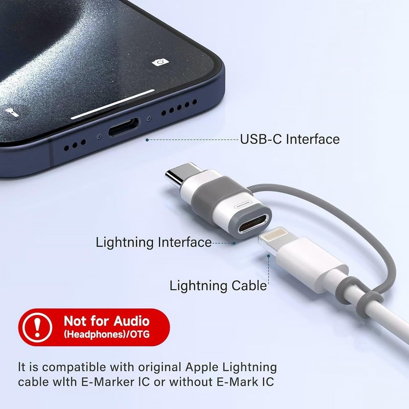 4 حزمة محول Lightning إلى USB C لأجهزة iPhone 15/16/16 Pro Max/Plus، Samsung S24، يدعم الشحن ونقل البيانات، كابل موصل شاحن Type C، محول Lightning أنثى إلى USB C ذكر، ليس للصوت - Image 3