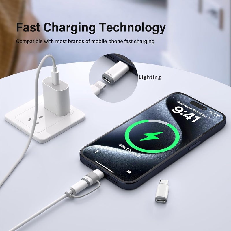 4 حزمة محول Lightning إلى USB C لأجهزة iPhone 15/16/16 Pro Max/Plus، Samsung S24، يدعم الشحن ونقل البيانات، كابل موصل شاحن Type C، محول Lightning أنثى إلى USB C ذكر، ليس للصوت - Image 4