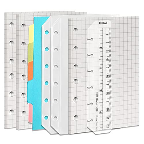 DY.2ten A7 Binder Notebook Refills - 270 Pages Graph Paper + 2 Zipper Binder Pockets + 5 Dividers + Ruler - Image 1