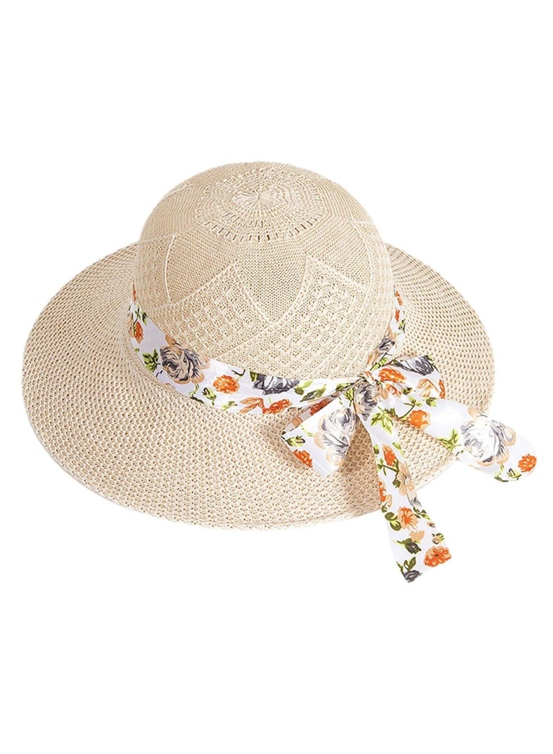 SOLARAE Straw Sun Hat for Women, Foldable Floppy Straw Hat Wide Brim Summer Beach Hat with Bow Sunhats for Ladies Outdoor Travel Holiday UPF 50+ - Image 1