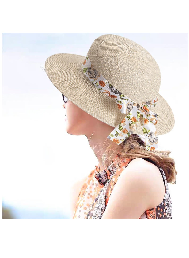 SOLARAE Straw Sun Hat for Women, Foldable Floppy Straw Hat Wide Brim Summer Beach Hat with Bow Sunhats for Ladies Outdoor Travel Holiday UPF 50+ - Image 4
