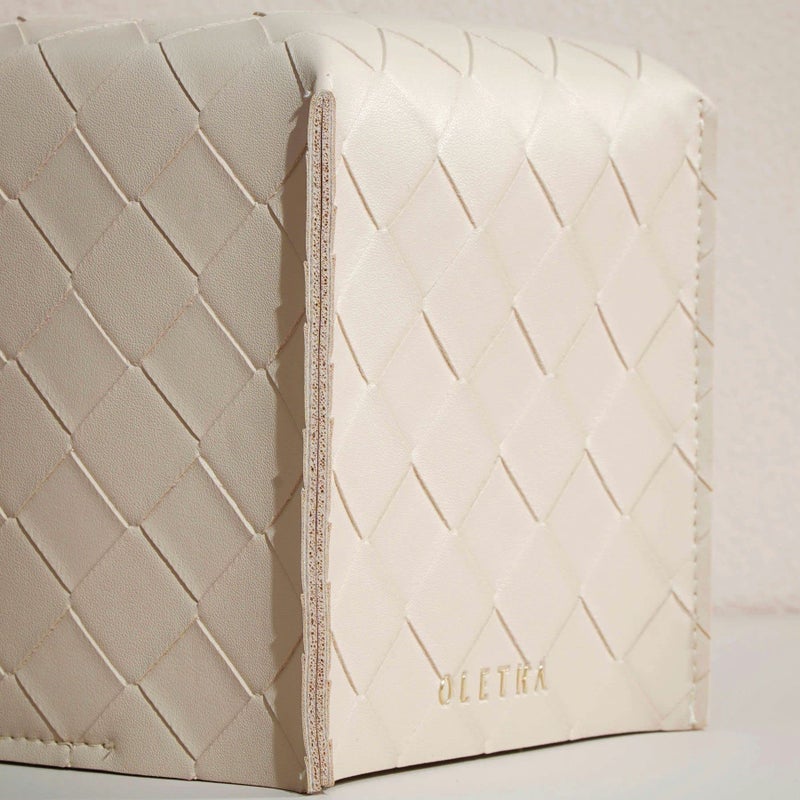OLETHA Square Tissue Box Cover - Aesthetic Desk Decor for Room, Home & Office - Tissues Cube Boxes Holder - Woven Textured, Light Taupe - Image 4