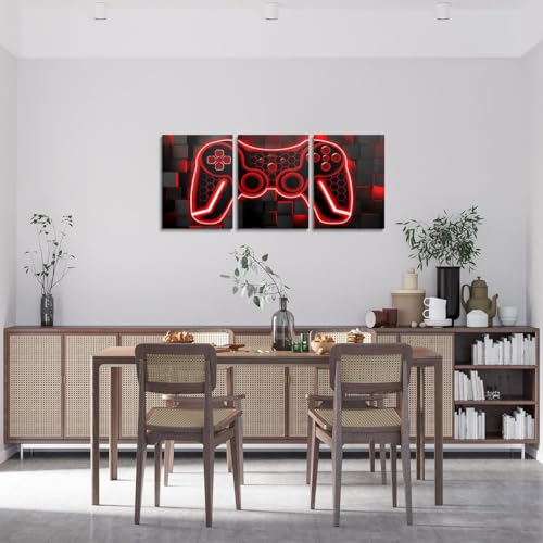 Feelyou Gamer Canvas Art 3 Piece Red Black Ombre Wall Decor 12x16 Gaming Room Decorations - Image 3