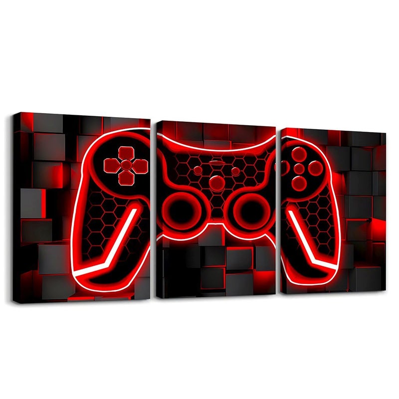 Feelyou Gamer Canvas Art 3 Piece Red Black Ombre Wall Decor 12x16 Gaming Room Decorations - Image 2