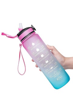 Brain Giggles BrainGiggles Sports Water Bottle with Time Marker Leakproof BPA Free 1L 32 Oz Large Reusable Waterbottle - Blue/Pink  - Image 5