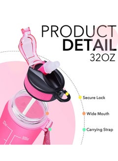 Brain Giggles BrainGiggles Sports Water Bottle with Time Marker Leakproof BPA Free 1L 32 Oz Large Reusable Waterbottle - Blue/Pink  - Image 3