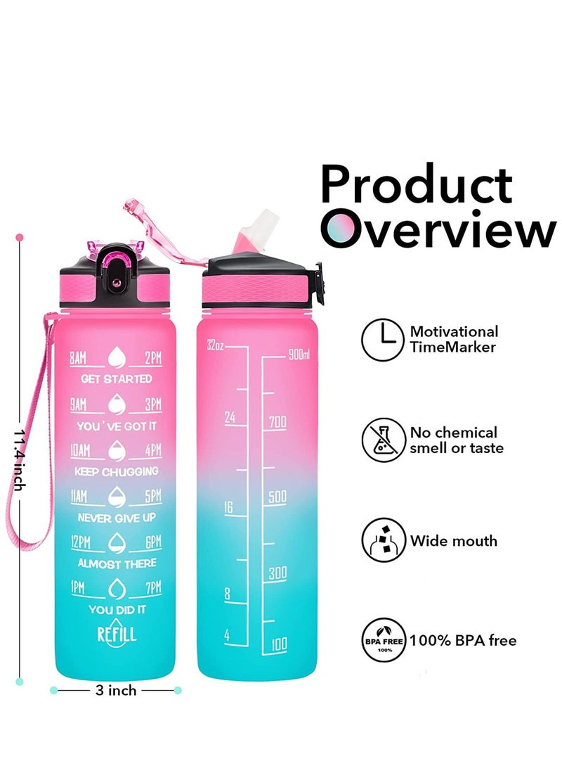 Brain Giggles BrainGiggles Sports Water Bottle with Time Marker Leakproof BPA Free 1L 32 Oz Large Reusable Waterbottle - Blue/Pink  - Image 2