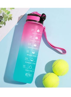 Brain Giggles BrainGiggles Sports Water Bottle with Time Marker Leakproof BPA Free 1L 32 Oz Large Reusable Waterbottle - Blue/Pink  - Image 4