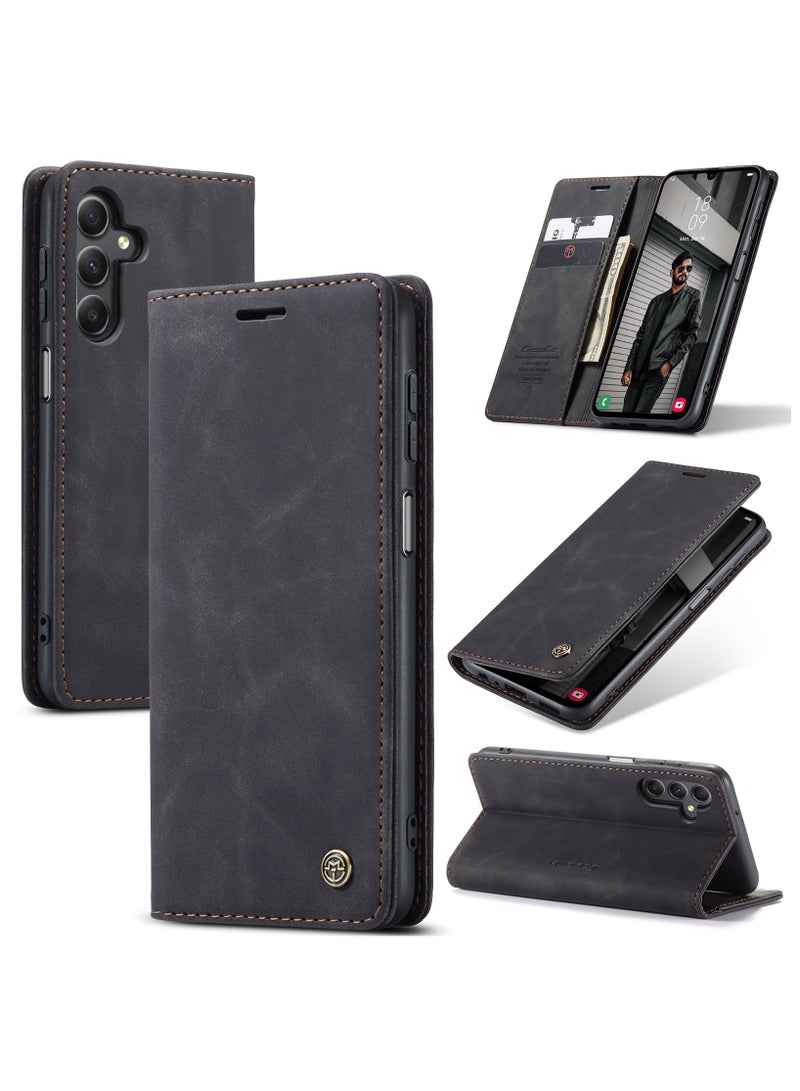 كيس مي جراب جلدي لموبايل سامسونج ايه 15 من كيس مى جراب حماية قابل للطي مع مسند مغناطيسي وفتحات للبطاقات - اسود - Image 1