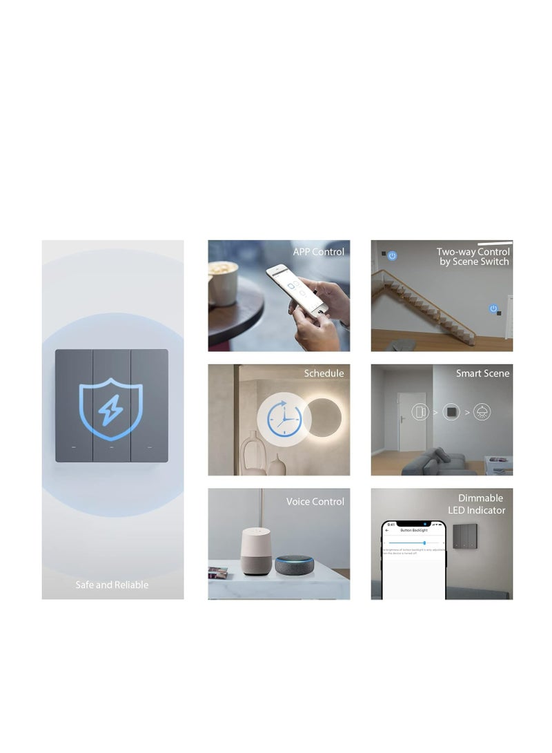 SONOFF Sonoff M5-3C-86 SwitchMan 3 Gang Smart Wall Switch, Remote/Voice Control, Share Control, Smart Scene, Countdown Timing, 2.4GHz Wifi, 2200W Max Power, Works with Alexa & Google Home, Dim Grey  - Image 4