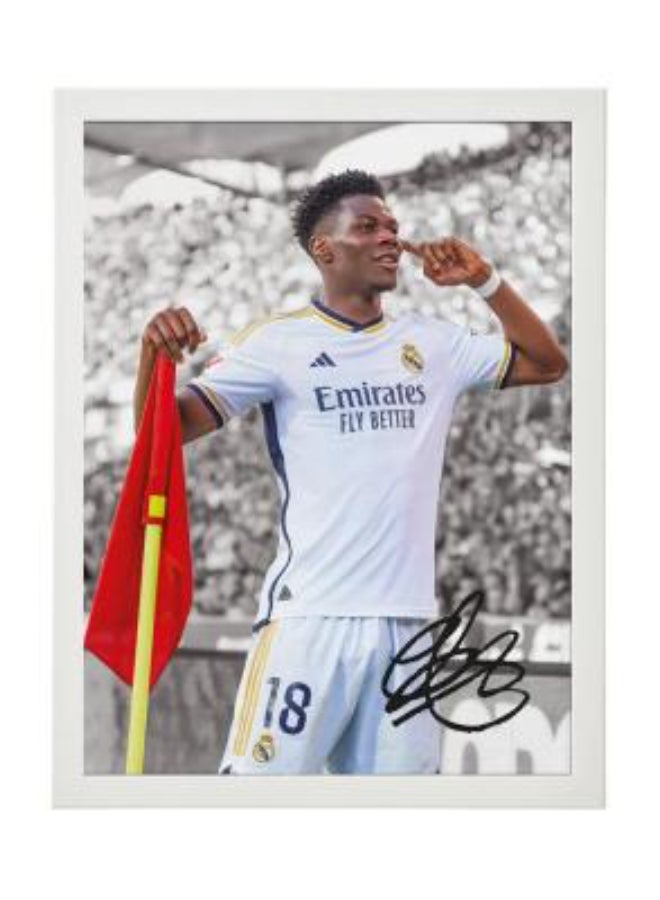 Boomah Accessories Aurelien Tchouameni Real Madrid Printed Autograph - Framed Poster 30x40cm - Football Memorabilia, Soccer Collectible, Gift for Fans , Man Cave
