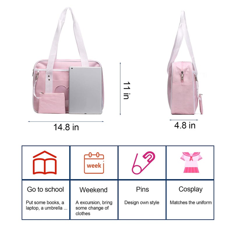 STEAMEDBUN Kawaii Ita Bag Japanese School Bag Cute Tote Bag Large Shoulder Anime Heart Purse - Image 4