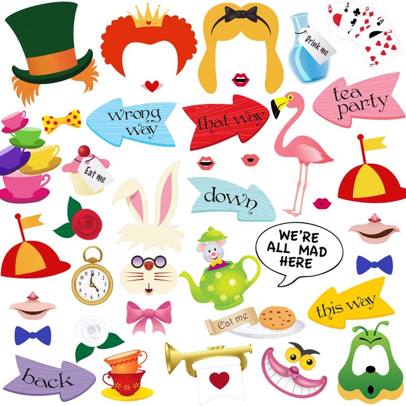 Alice in Wonderland Photo Booth Props 40pcs Alice in Wonderland Props Alice in Wonderland Party Decorations by Tvorvik Mad Hatter Tea Party Decorations for Tea Party Alice in Wonderland Party