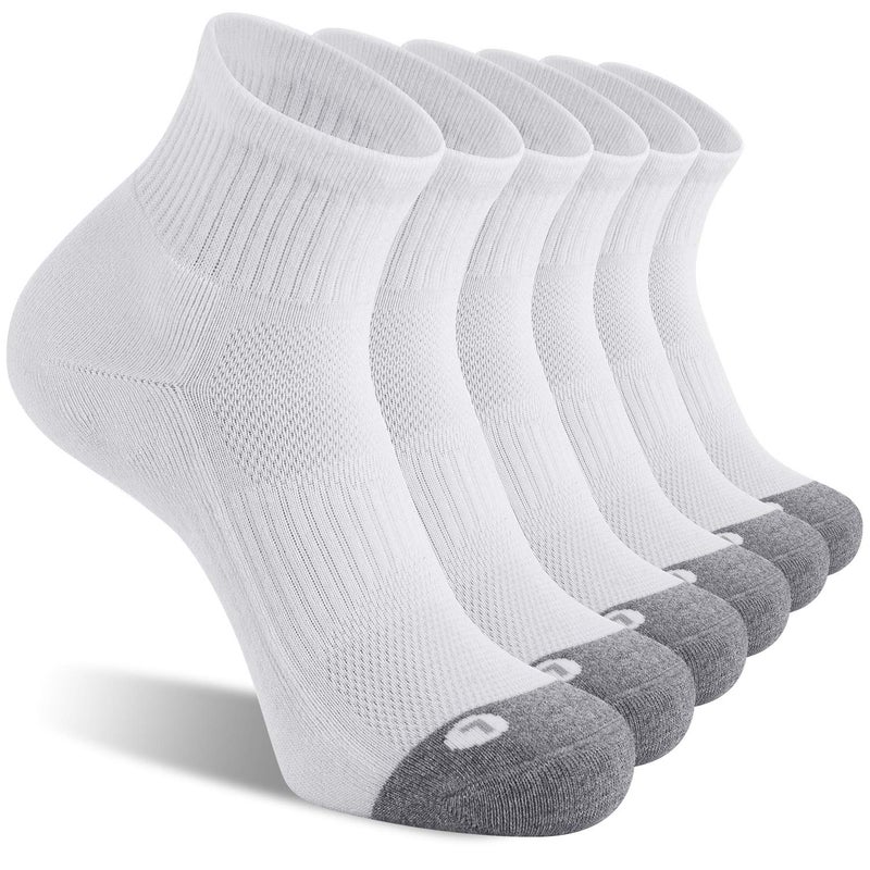 FITRELL 6 Pack Men's Ankle Socks Athletic Cushioned Sports Running Socks, Shoe Size 9-12, White - Image 1