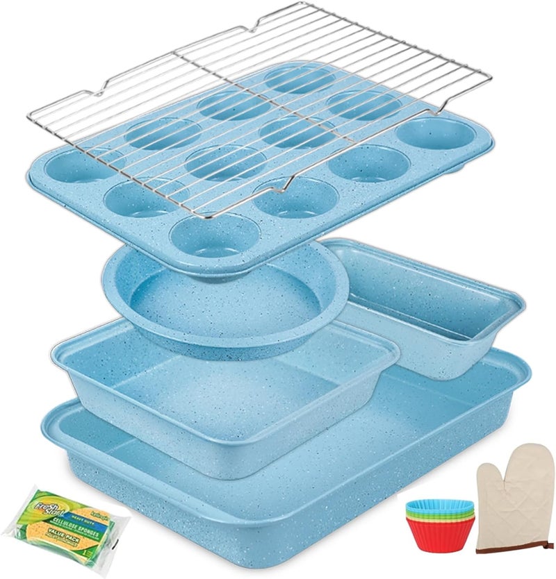 Barlket Blue Bakeware Set, 6-Piece Nonstick Baking Pans Set, Carbon Steel Oven Bakeware for Holiday Cookies & Festive Baking Gifts - Image 1