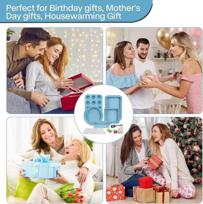 Barlket Blue Bakeware Set, 6-Piece Nonstick Baking Pans Set, Carbon Steel Oven Bakeware for Holiday Cookies & Festive Baking Gifts - Image 4