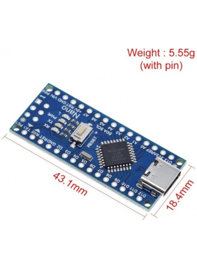 Arduino Nano ATmega328P Microcontroller Board - USB Type-C & CH340 Chip
