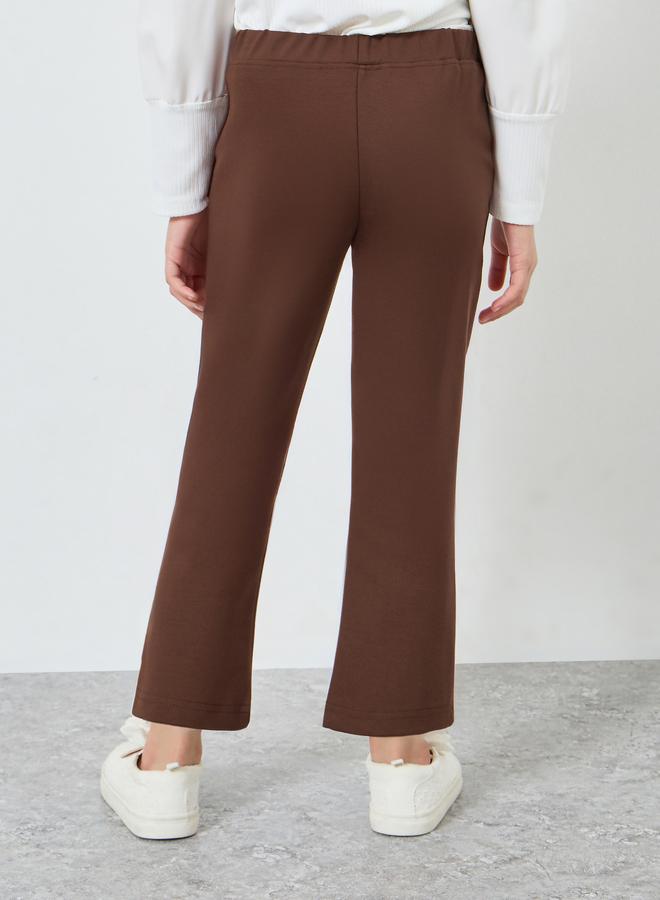 Styli Girls Brown Badge Detail Elastic Waist Leggings - Image 4