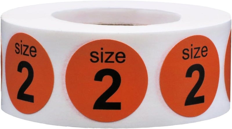 InStockLabels.com Shoe Size 2 Orange Stickers for Retail Clothing – 3/4 Inch Round Circle Dots, 500 Total Adhesive Labels Per Roll, Bold Black Print for Inventory and Displays – Made in The USA - Image 1