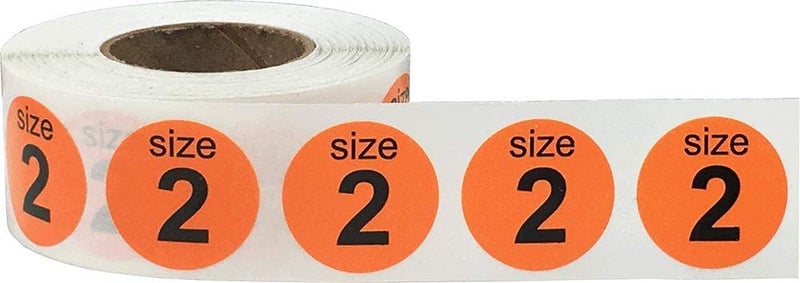 InStockLabels.com Shoe Size 2 Orange Stickers for Retail Clothing – 3/4 Inch Round Circle Dots, 500 Total Adhesive Labels Per Roll, Bold Black Print for Inventory and Displays – Made in The USA - Image 2