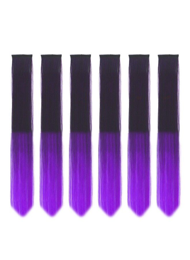 Rapidsflow Double Shade Colored Hair Streak/Hair Extensions For Women And Girls Real Hair For Highlighting Set Of 6Pc (Straight Blackpurple) - Image 2