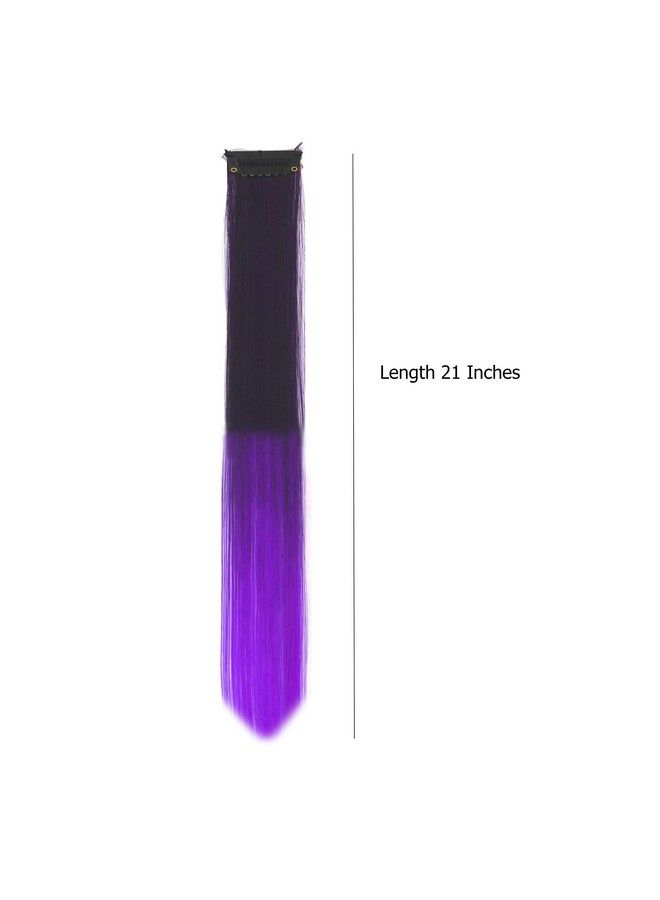 Rapidsflow Double Shade Colored Hair Streak/Hair Extensions For Women And Girls Real Hair For Highlighting Set Of 6Pc (Straight Blackpurple) - Image 3
