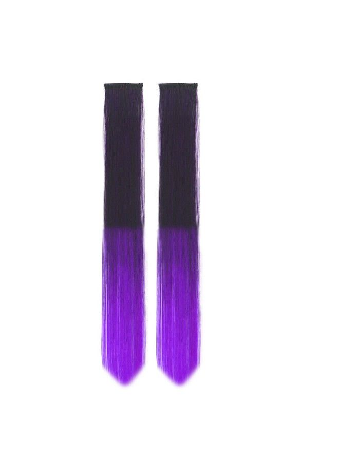 Rapidsflow Double Shade Colored Hair Streak/Hair Extensions For Women And Girls Real Hair For Highlighting Set Of 6Pc (Straight Blackpurple) - Image 4